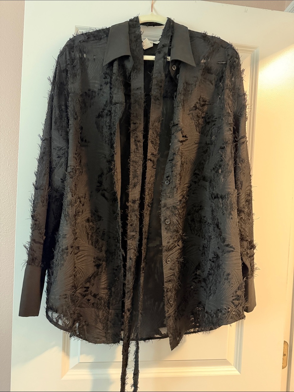 H&M Black Textured Sheer Button-Front Shirt